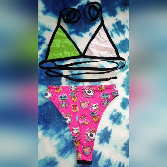 NWOT The Lyte Couture Black And Pink Cartoon Festival Set ~ Sz M - Picture 3 of 4